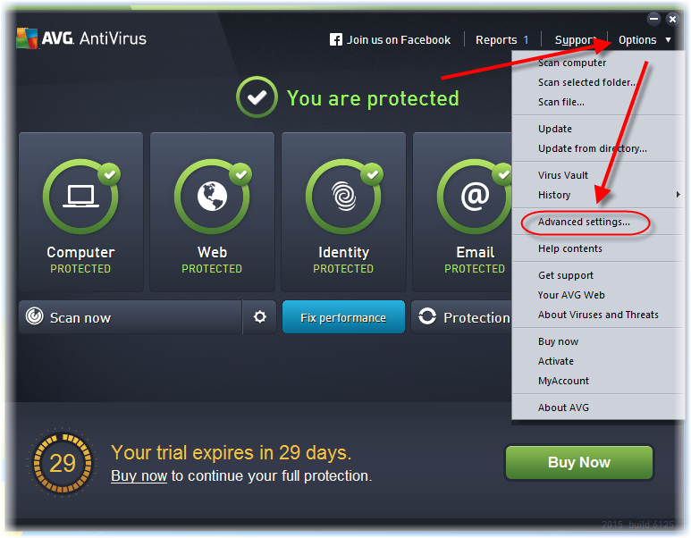 Show advanced settings of AVG-Antivirus