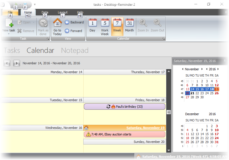 Calendar View - active is Week Calendar
