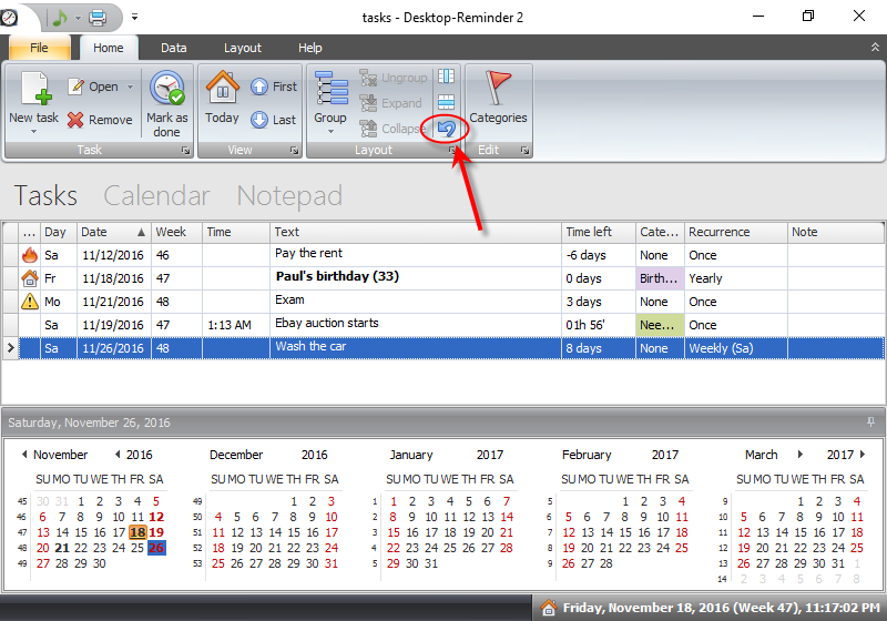 How to restore default columns, their sort order and layout in Desktop-Reminder