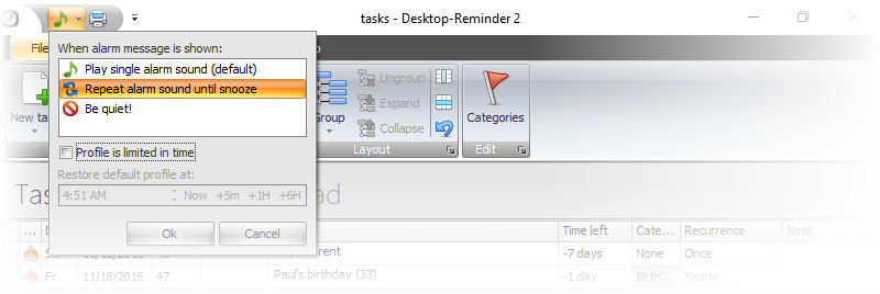 Custom sound profiles - repeat alarm sound until snooze